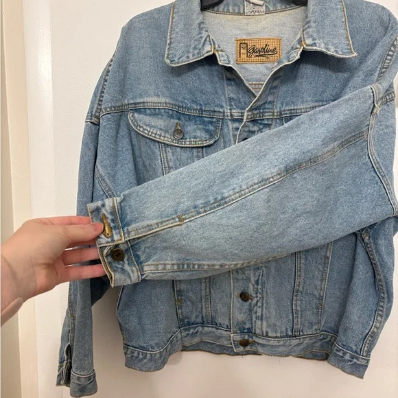 GASOLINE | Denim Trucker Jacket Oversized Slouchy | Vintage 90s | Light Wash | S - Picture 4 of 9